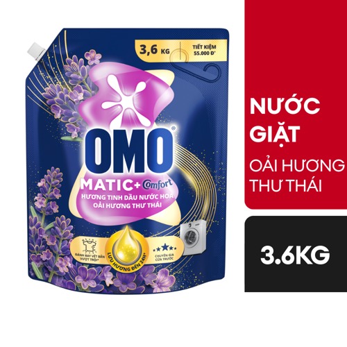 Nước giặt OMO Matic cửa trước tinh dầu nước hoa oải hương thư thái túi 3.6kg