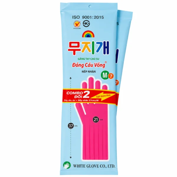 LỐC 2 Găng tay cao su Đông Cầu Vồng nếp nhăn 37cm size M
