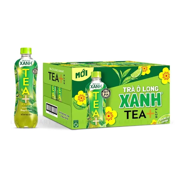 THÙNG 24 Trà Ô Long TEA+ XANH hương vị chanh chai 450ml
